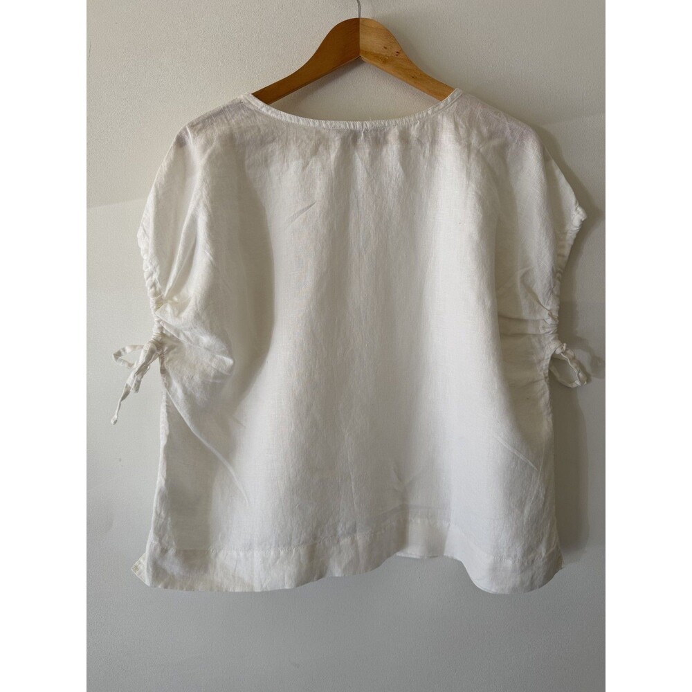 Everlane Top Womens Large White 100% Linen Short Sleeve Boxy Relaxed Shirt - Picture 4 of 13